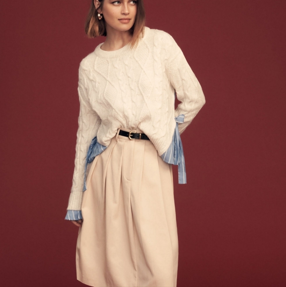Anthropologie Cable Twofer Tie  IVORY Sweater size M